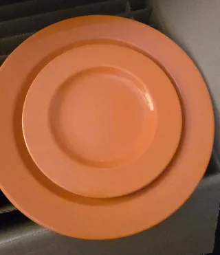 6 Platos Cerámica Naranja Lisos + 6 Postre