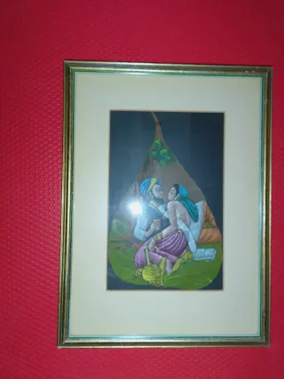 Cuadro artesanal hoja pintada pareja