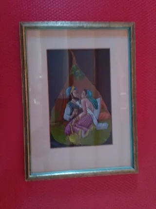 Cuadro artesanal hoja pintada pareja