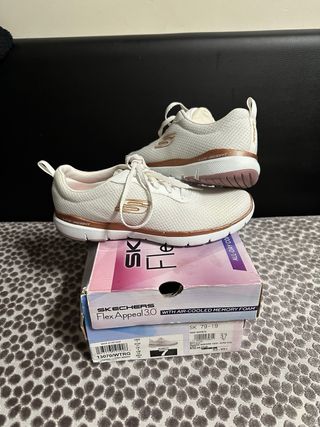 Zapatillas Skechers Mujer Talla 37 Doradas Blancas