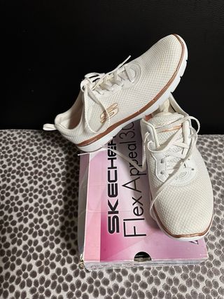 Zapatillas Skechers Mujer Talla 37 Doradas Blancas