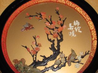 Miniatura oriental relieves pájaros flores coral
