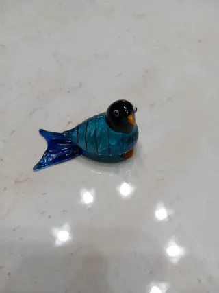Uccello Murano Foglia Argento