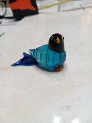 Uccello Murano Foglia Argento