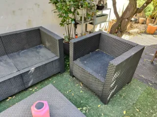 Conjunto Muebles Exterior Ratán Negro. Plástico.