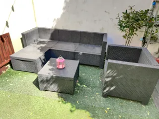 Conjunto Muebles Exterior Ratán Negro. Plástico.