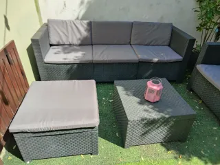 Conjunto Muebles Exterior Ratán Negro. Plástico.