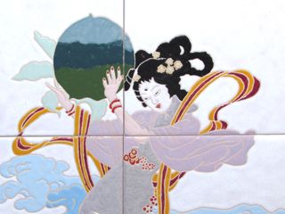 6 azulejos relieve Diosa mitología oriental china