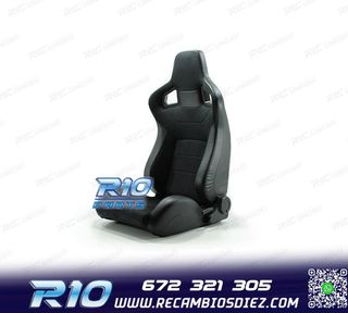 ASIENTO DEPORTIVO SEMI BAQUET ESTILO RS ALCANTARA CUERO NEGR