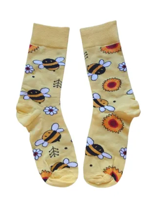 Calcetines divertidos de abejas y flores