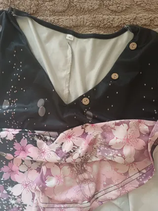 Canotta fantasia fiori rosa e nero taglia XL