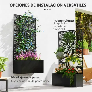 Jardinera Panel Privacidad Hojas Negro