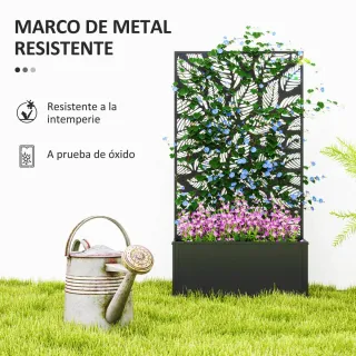 Jardinera Panel Privacidad Hojas Negro