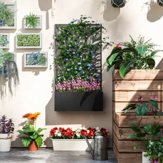 Jardinera Panel Privacidad Hojas Negro