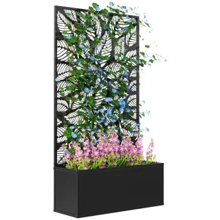 Jardinera Panel Privacidad Hojas Negro