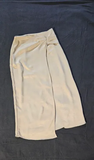 Gonna Zara beige satinata vita nodo XS