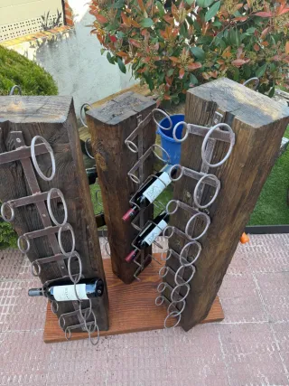 Botellero rústico madera y metal