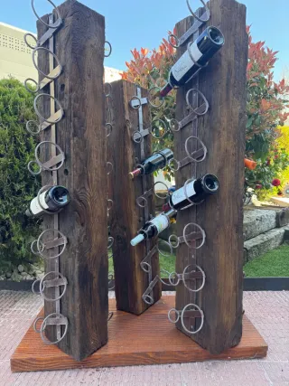 Botellero rústico madera y metal