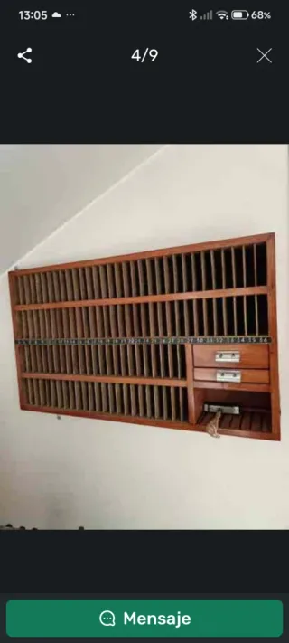 Conjunto antiguo imprenta, chivalete y estante