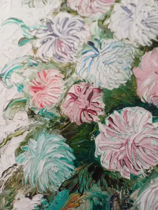 Cuadro Floral Óleo Marco Madera Firmado JAN WOOD98