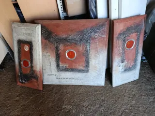 Cuadro abstracto naranja y plata