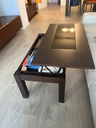 Mesa de centro elevable madera y cristal