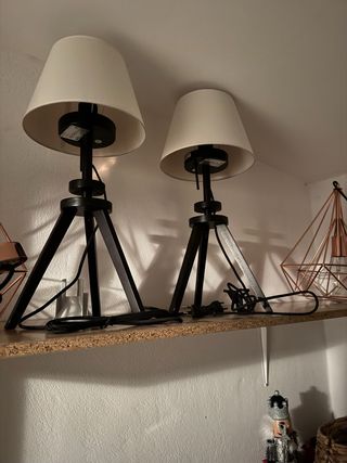 Conjunto 2 Lámparas Mesita Noche Tela y Metal