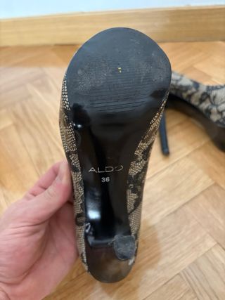 Zapatos de tacón encaje beige y negro talla 36