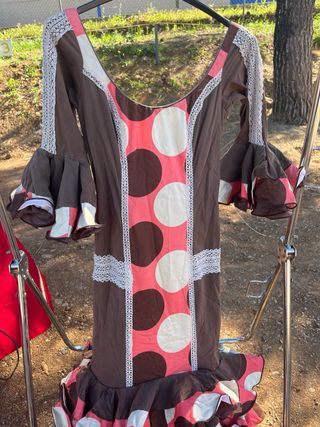 Vestido Flamenco Lunares Marrón y Rosa