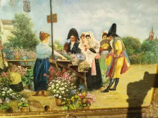 Cuadro antiguo óleo floral 1900