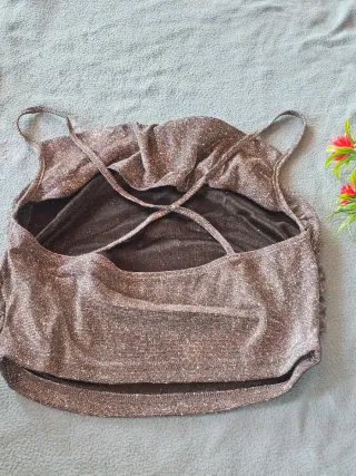 Draped collar crisscross backless glitter cami top