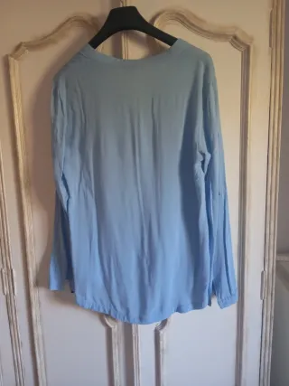 Camisa azul manga larga mujer