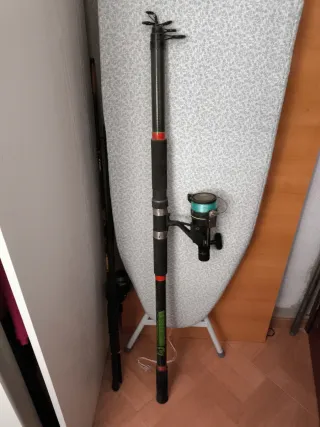 Cañas de pesca con señuelos y accesorios