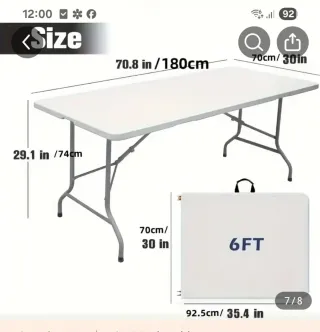 Mesa plegable blanca 180cm