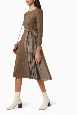 Vestido Max Mara cuadros marrón y gris.