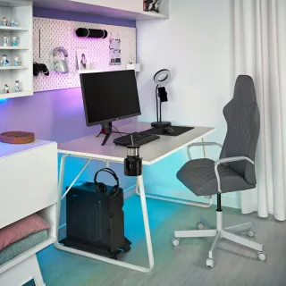 Scrivania gaming beige e bianca