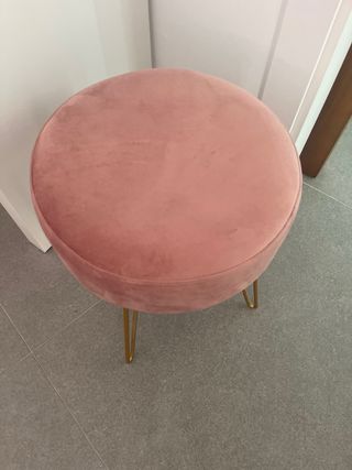 Taburete terciopelo rosa y patas doradas