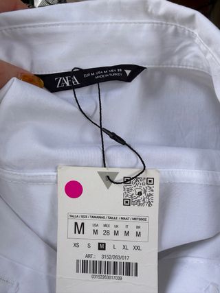 Vestido camisero blanco, falda marrón Zara talla M