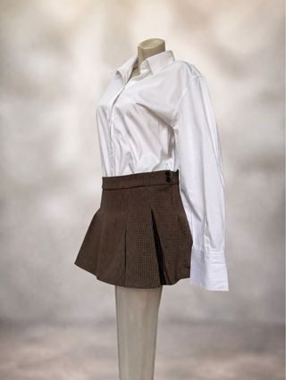 Vestido camisero blanco, falda marrón Zara talla M