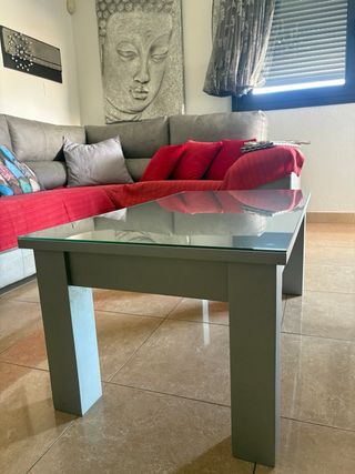 Mesa de centro cristal y madera