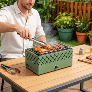 Barbacoa Carbón con Ventilador Portátil