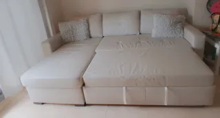 Sofá Cama Chaise Longue Polipiel Beige