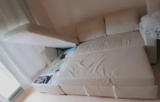 Sofá Cama Chaise Longue Polipiel Beige