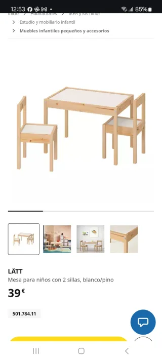 Mesa y 2 sillas infantiles madera