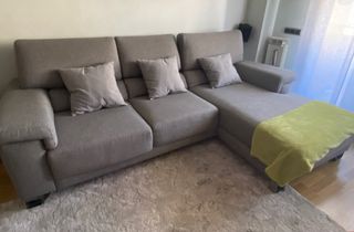 Sofá chaise longue tela beige/gris