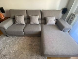 Sofá chaise longue tela beige/gris