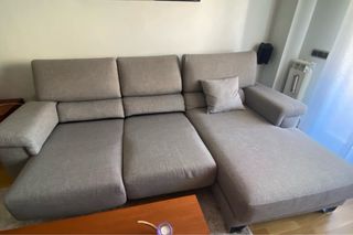 Sofá chaise longue tela beige/gris