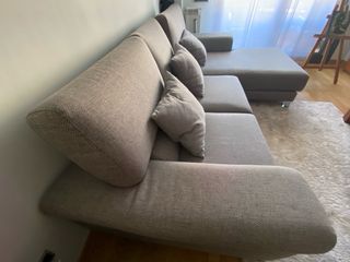 Sofá chaise longue tela beige/gris