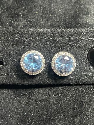 Pendientes oro blanco, topacio azul y brillantes
