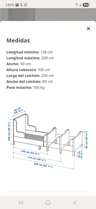 Cama extensible blanca infantil